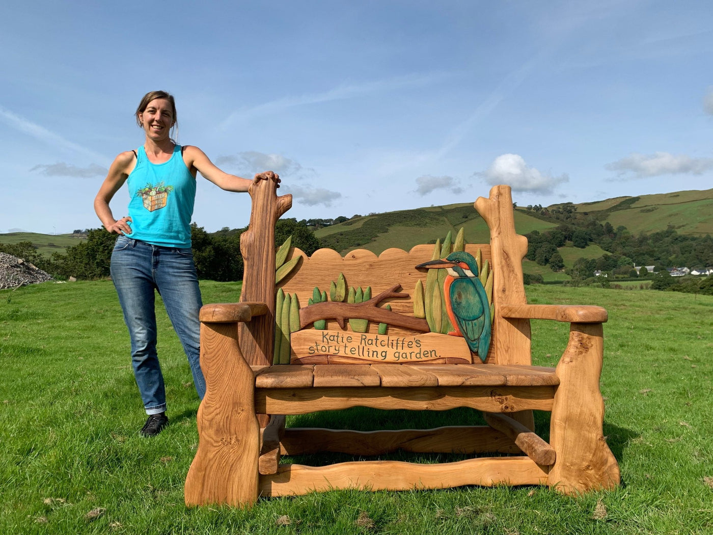 Bespoke Kingfisher Memorial Bench - 2 Seater Garden Bench