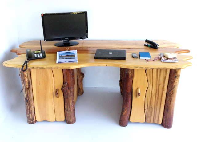 Handmade driftwood office desk — rustic natural wood writing desk, bespoke furniture, Wales