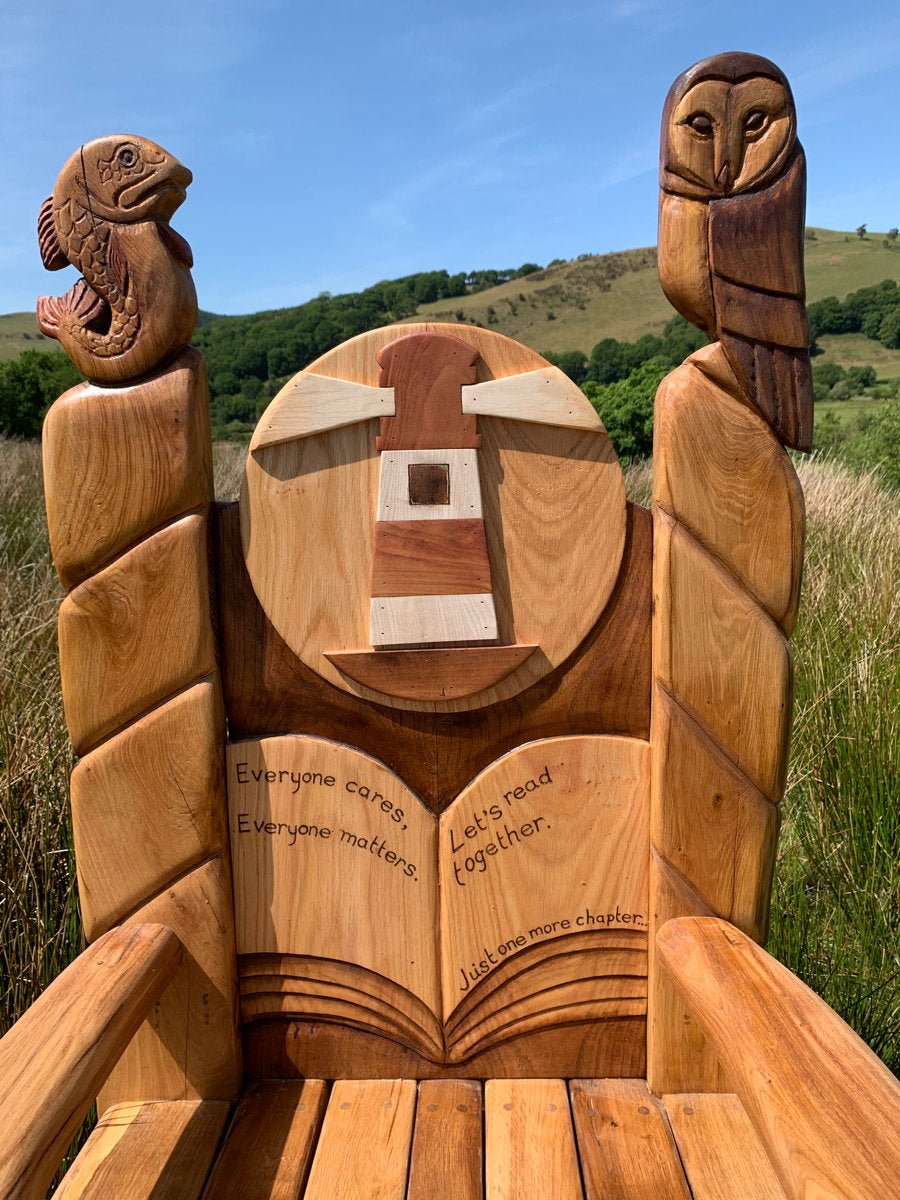 Handmade seafarers lighthouse fantasy chair — carved oak reading throne, Wales