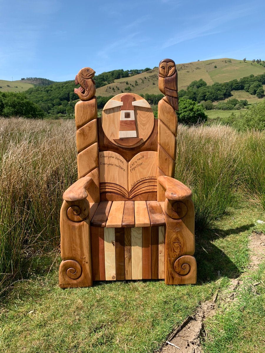 Mythical mariners handmade solid oak fantasy chair — lighthouse reading throne, Wales