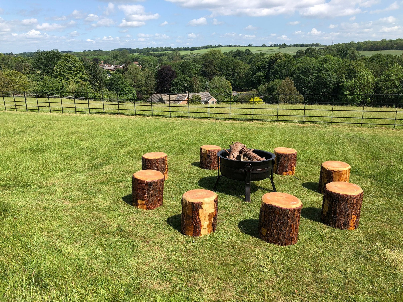 Natural oak log seats for school storytelling areas and outdoor classrooms — handmade in Mid Wales