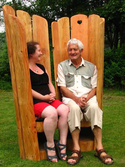 Oak story time kissing chairs side by side — handmade in Mid Wales