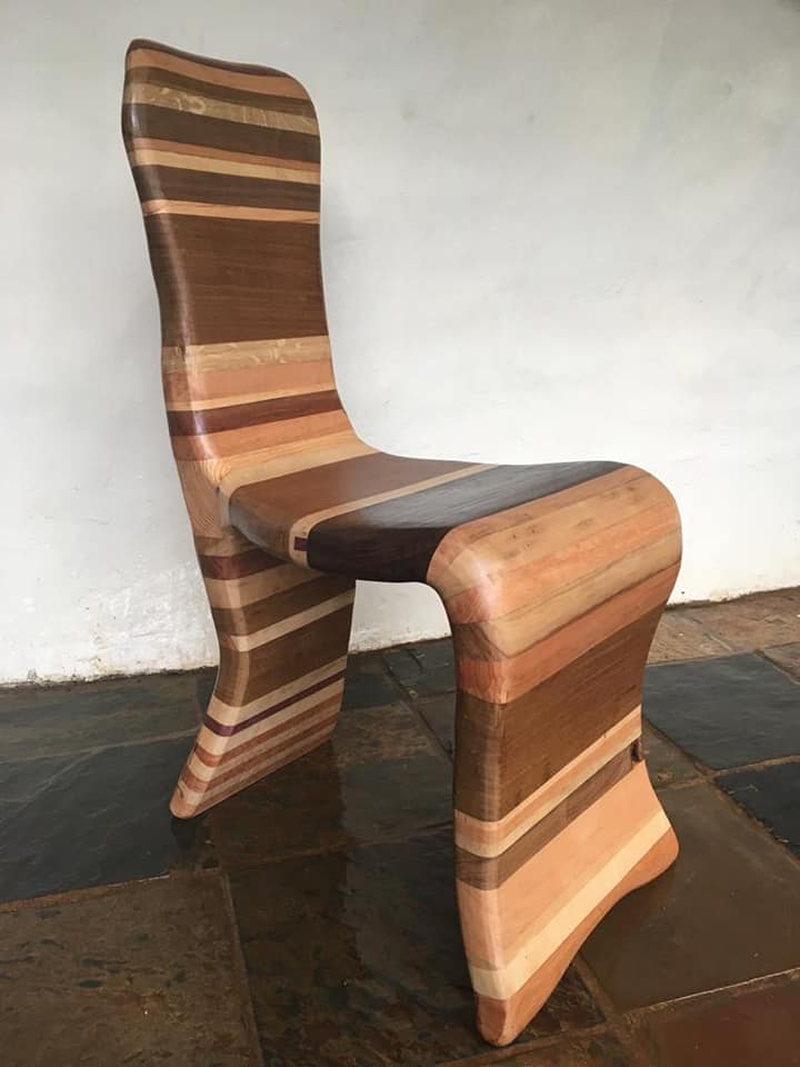 Contemporary handmade wooden fantasy chair — modern striped design, bespoke, Wales