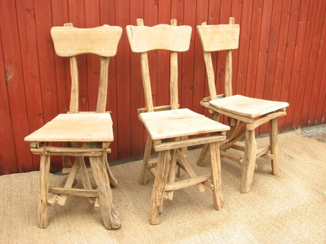 Rustic handmade solid oak dining room chair set — bespoke furniture, Wales
