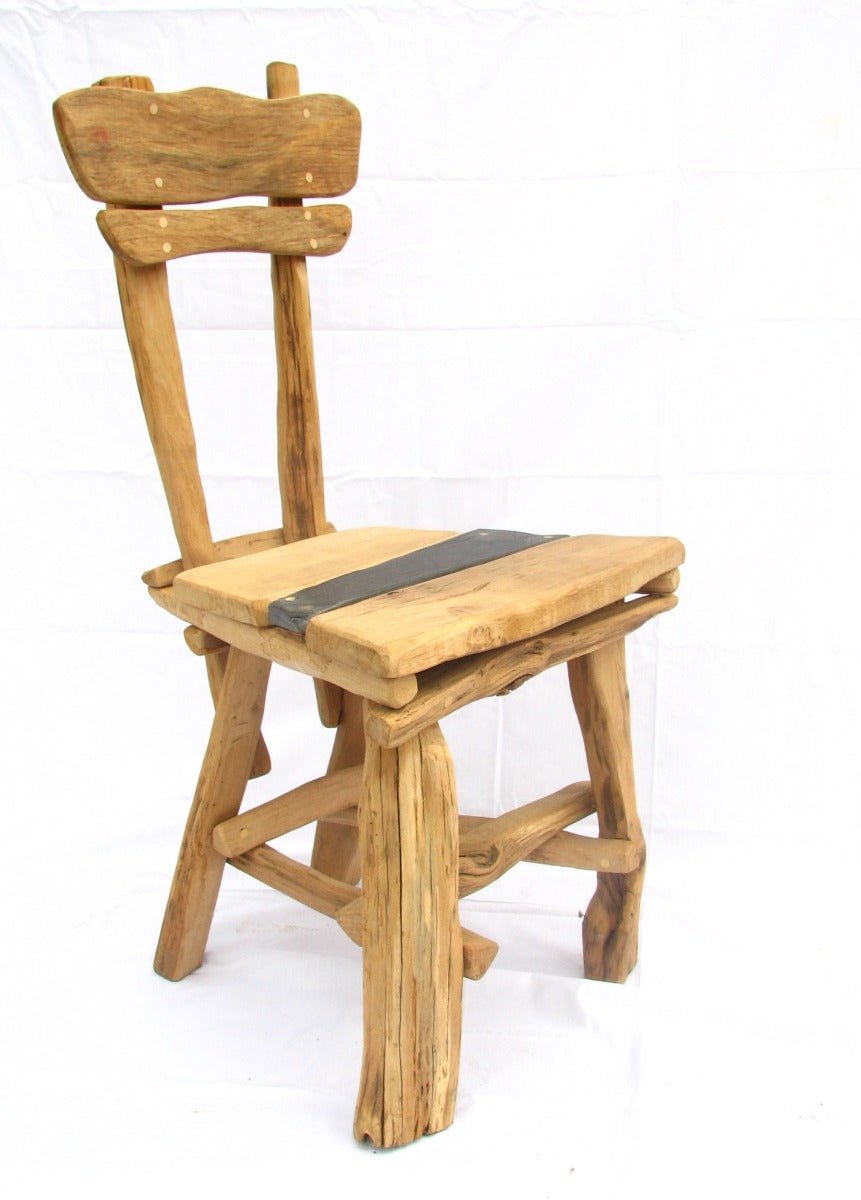 Handmade rustic solid oak dining chair — bespoke carved furniture, Mid Wales