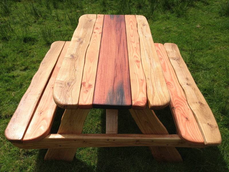 Handmade hardwood picnic table — chunky outdoor garden furniture, Wales