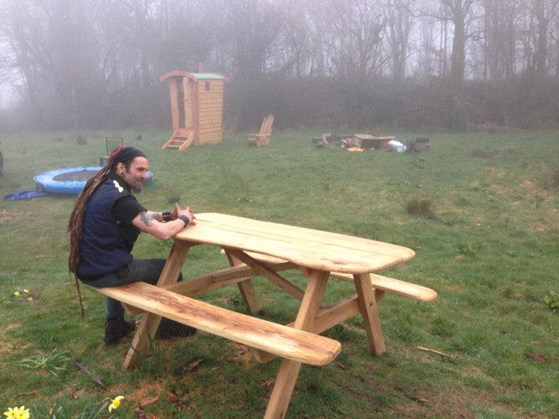 Handmade solid oak hardwood picnic table — durable outdoor garden furniture, Wales