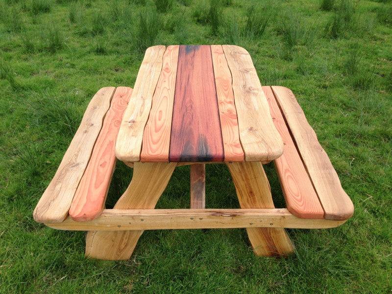 Chunky handmade outdoor oak picnic table — bespoke garden furniture, Wales