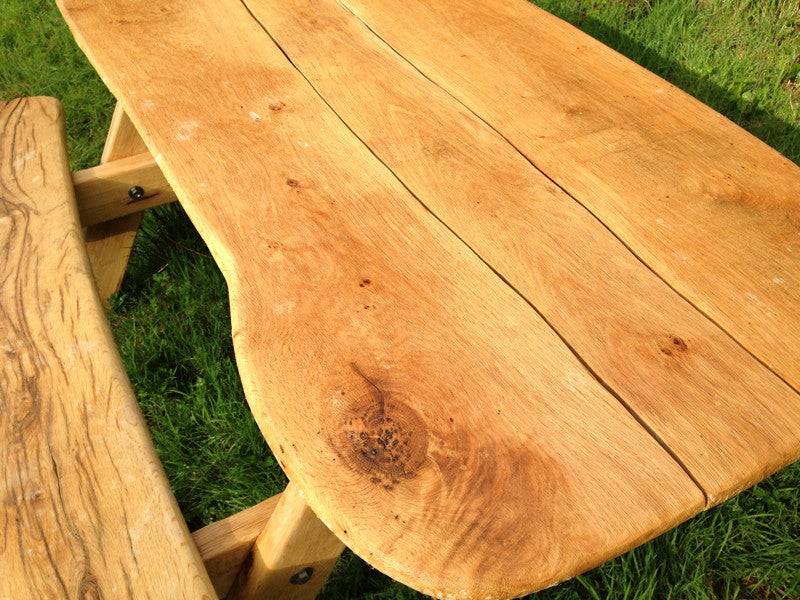 Organic handmade solid oak picnic bench — natural outdoor garden furniture, Wales