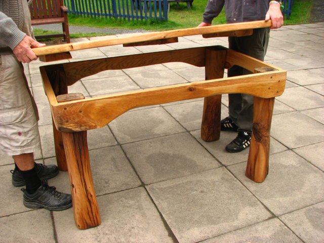Removable top feature on handmade solid oak refectory table — bespoke, Wales