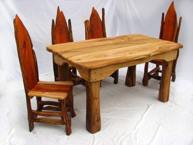 Handmade solid oak refectory dining table with chair — bespoke, Wales