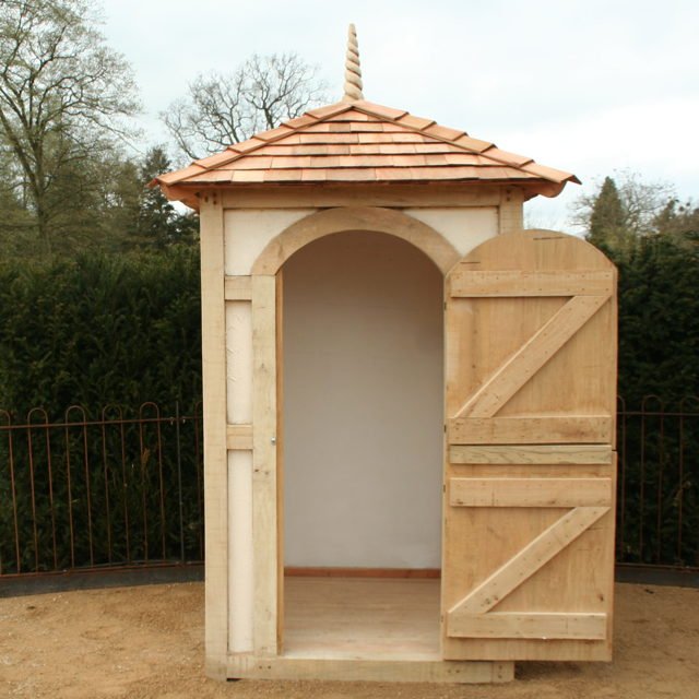 Handmade oak timber frame garden sentry box shed — bespoke outdoor structure, Wales
