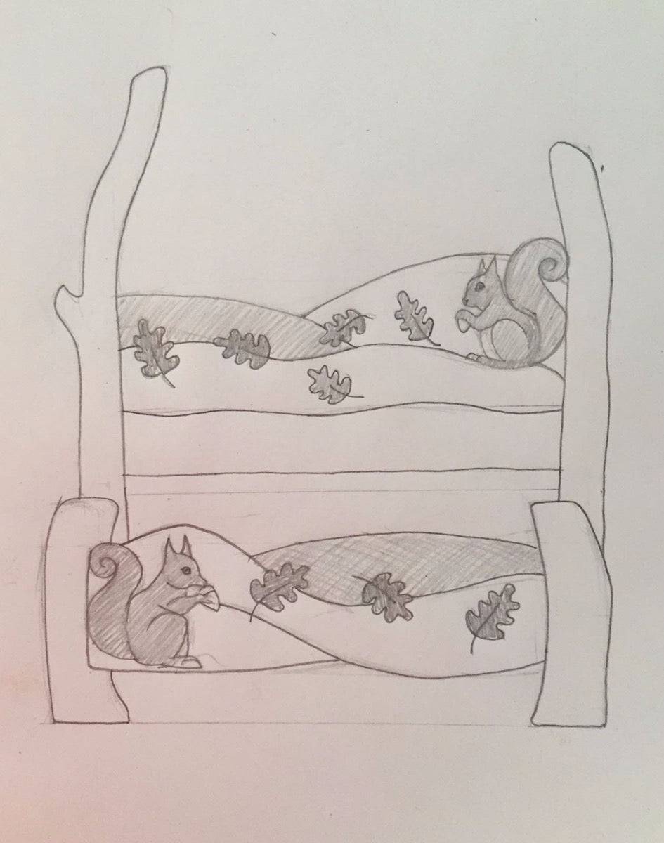 Squirrel-themed bed design sketch