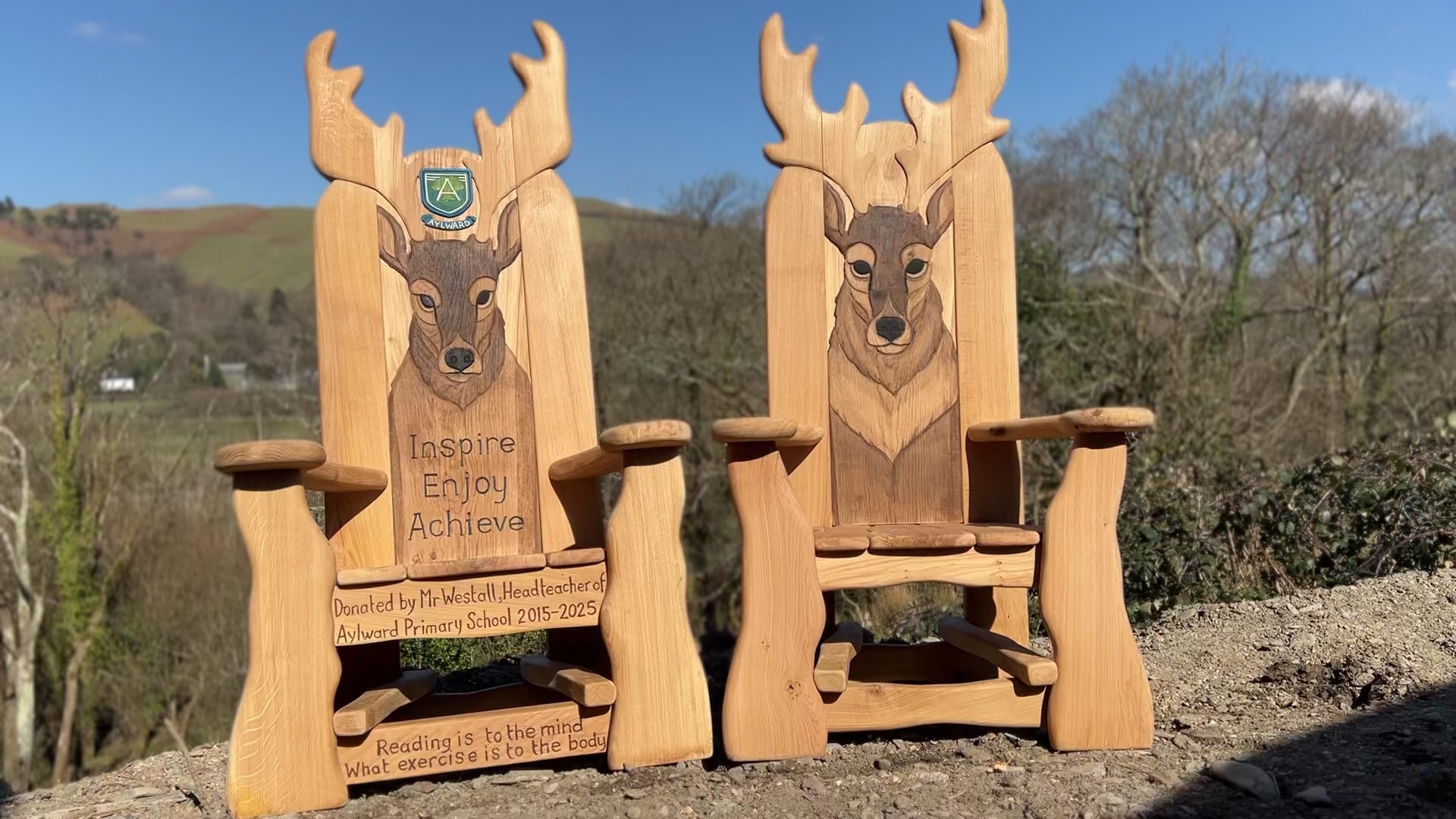 hand-carved stag story chairs