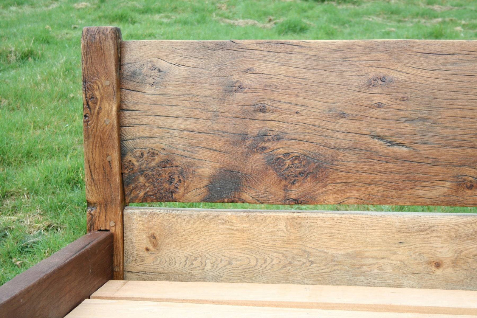 Handmade reclaimed oak headboard with natural wood grain — bespoke, Wales