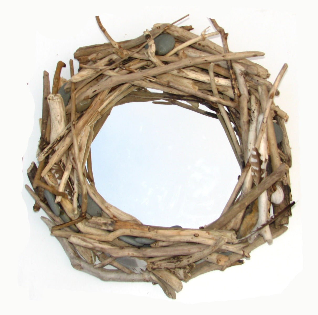 Driftwood mirror with natural coastal wood frame — handmade bespoke wall mirror, Wales