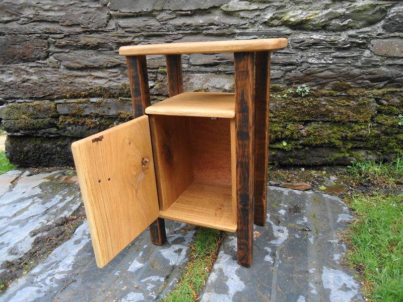 Handmade rustic oak bedside table with cupboard — solid oak storage, bespoke, Wales