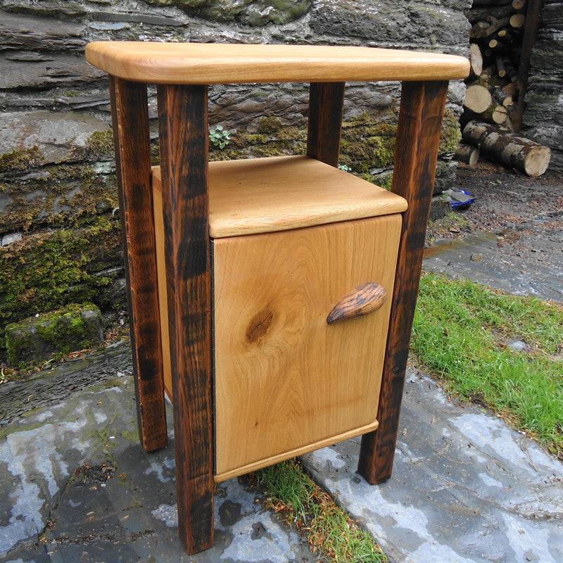 Handmade rustic oak bedside table — solid oak with cupboard door, bespoke, Wales