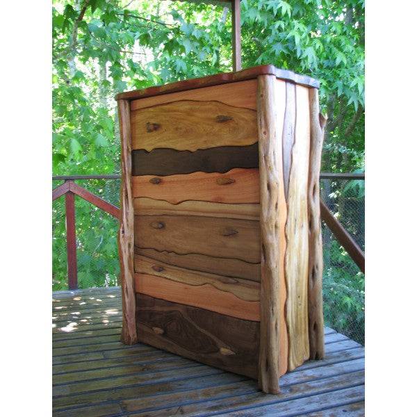 Side view of handcrafted rustic oak chest of drawers — bespoke natural wood furniture, Wales