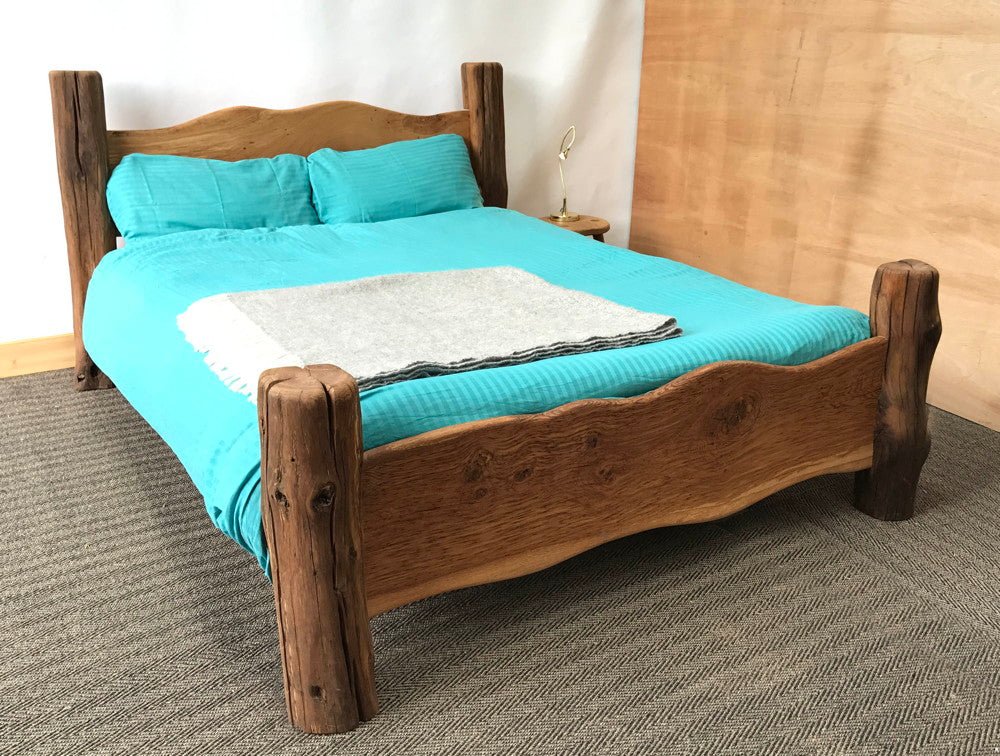 Solid oak rustic bed frame — handcrafted bespoke bedroom furniture, Wales
