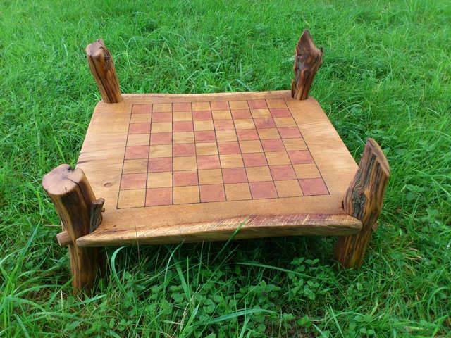 Rustic solid oak chess table — handmade bespoke game table with slate board, Wales