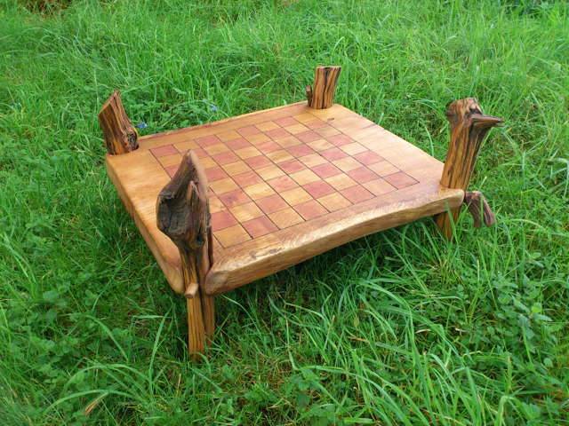 Rustic solid oak chess table — handmade bespoke game table, Wales