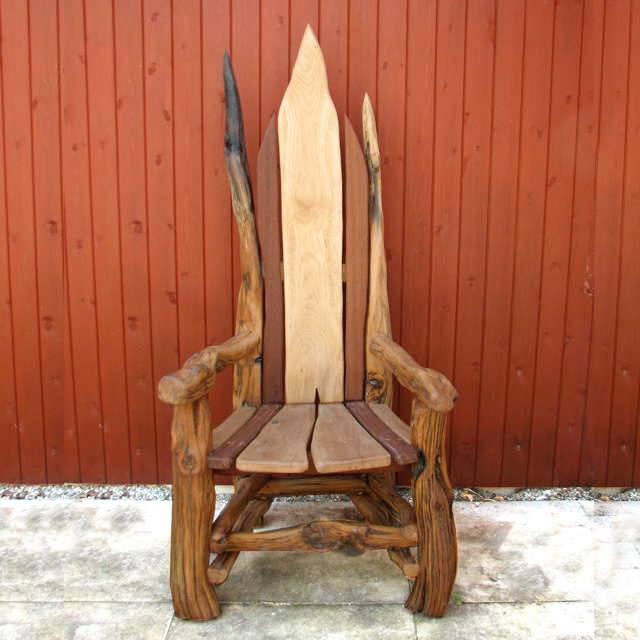 Carved oak rustic storytelling chair for outdoor learning — handmade in Wales