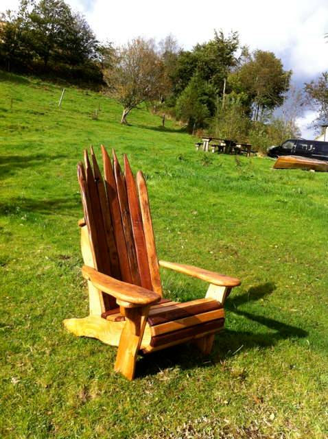Rustic handcrafted driftwood Adirondack chair — bespoke natural wood garden chair, Wales