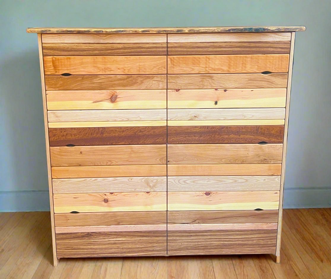 Rustic solid wood dresser with mixed timber drawers