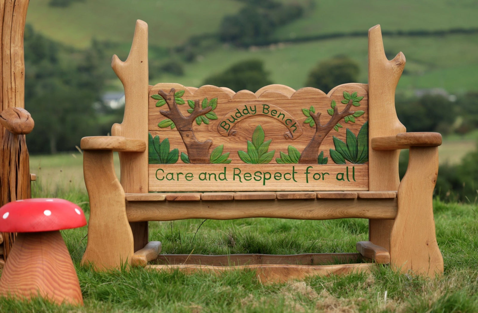 wooden friendship bench in school playground