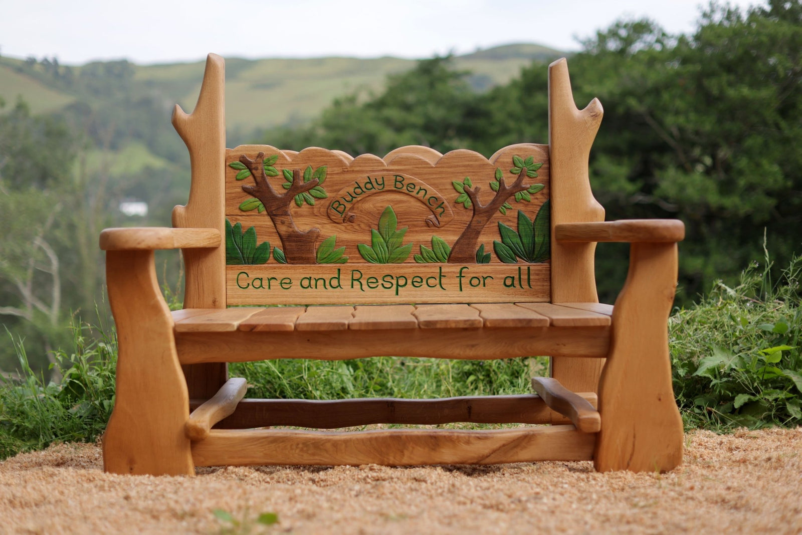 buddy bench in school field 