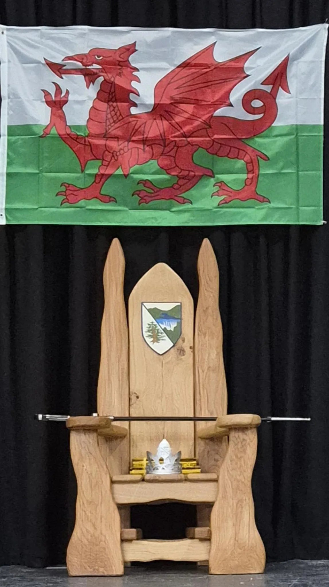 Rhayader Church in Wales Primary School storytelling chair displayed on an eisteddfod stage