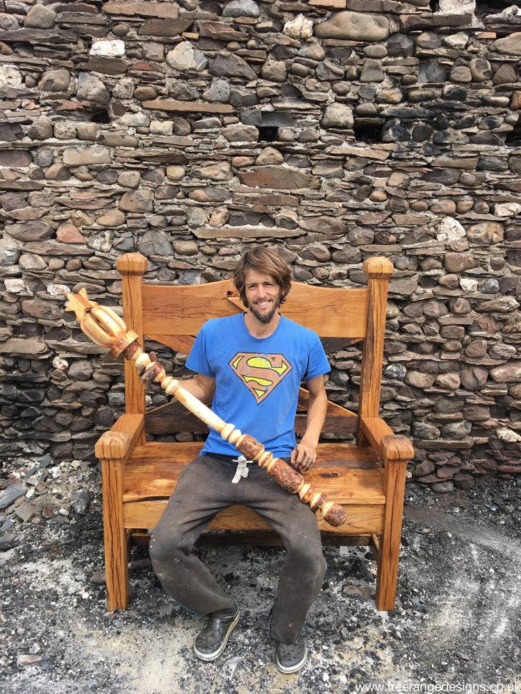 Hand-carved solid oak bench — bespoke outdoor garden seating, handmade in Wales