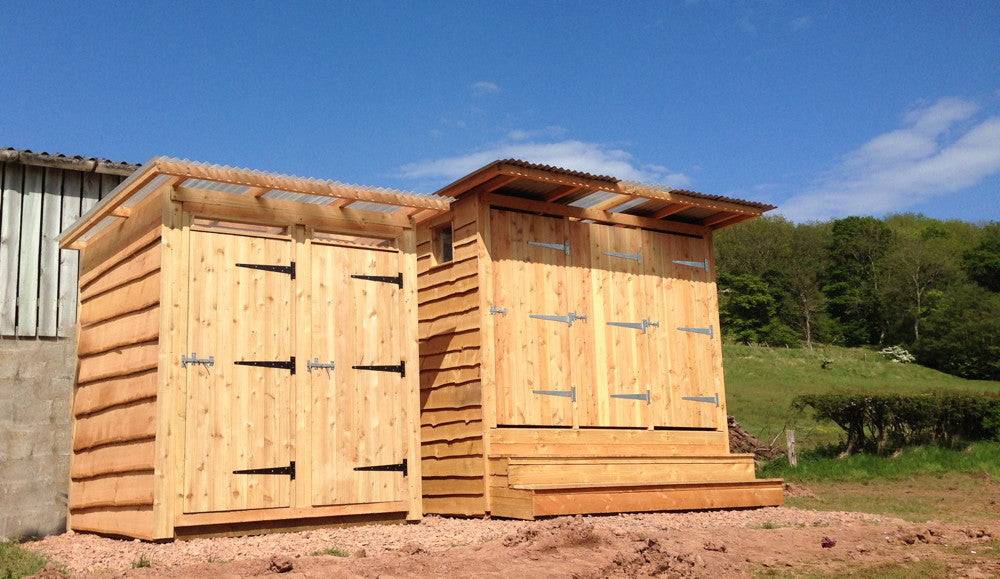 glamping shower and toilet block in a field for camping