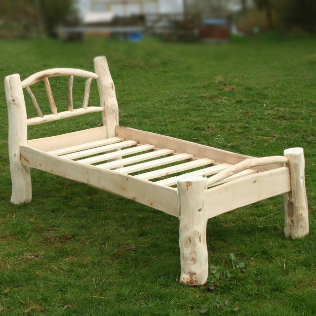 Handmade single driftwood bed from sustainably sourced natural wood — rustic bespoke bed, Wales