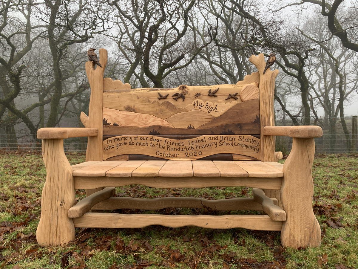 Handcrafted oak memorial bench — bespoke carved outdoor tribute seating, Wales