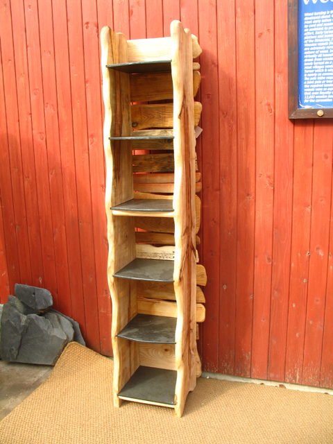 Handcrafted slate and wood shelf — bespoke natural stone shelving, Wales