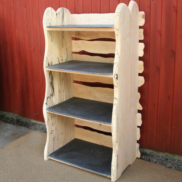 Handcrafted reclaimed wooden slate and beech shelf — bespoke natural wood shelving, Wales