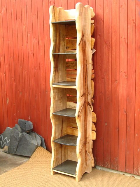 Handmade slate shelf with beech wood — bespoke natural stone and wood shelving, Wales