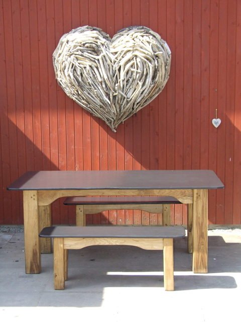 Handmade slate and oak table — versatile indoor and outdoor dining table, Wales