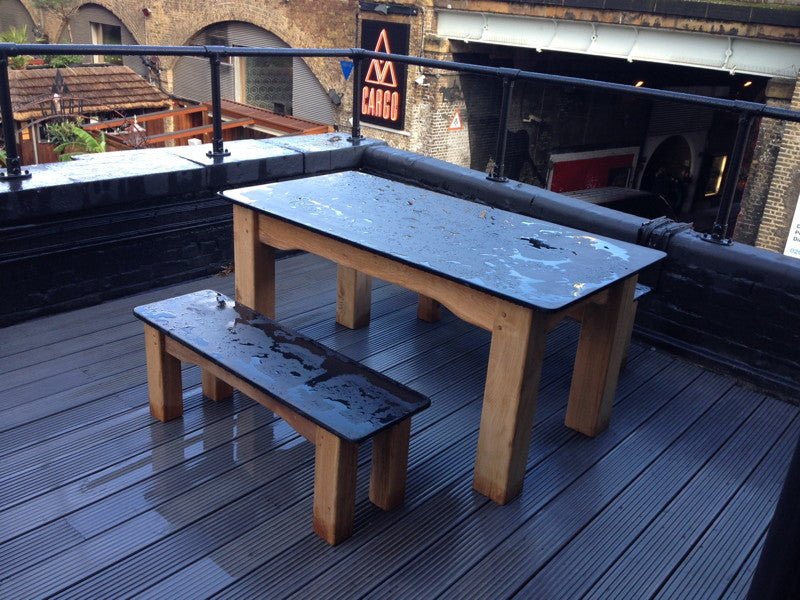 Handmade slate dining room table — natural Welsh slate and solid oak, Wales
