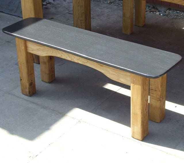 Eco-friendly handmade slate garden bench — natural Welsh slate with oak frame, Wales