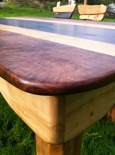 Handmade wooden kitchen table — solid oak refectory dining table with slate top, Wales
