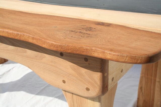 Handmade slate and oak dining room table — farmhouse refectory style, Wales