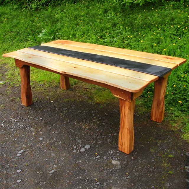 Handmade slate and oak kitchen table — bespoke farmhouse refectory dining table, Wales
