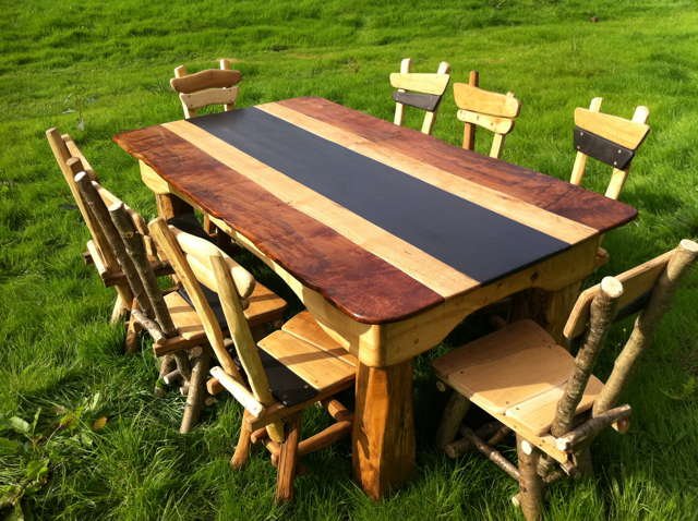 Handmade slate and oak dining room table set — farmhouse refectory style, Wales