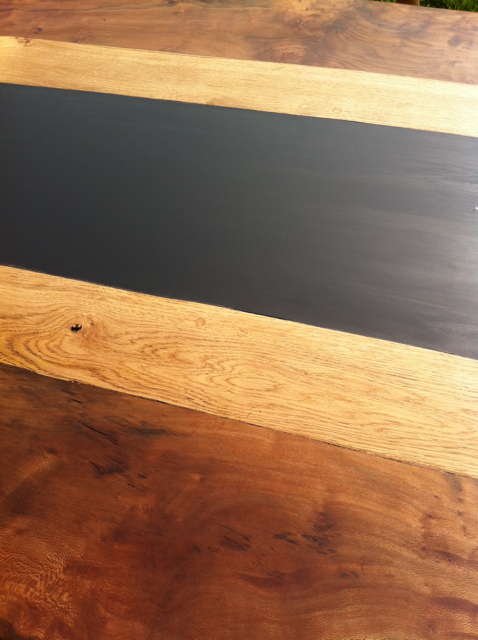 Handmade slate dining room table — farmhouse refectory style, solid oak and Welsh slate, Wales