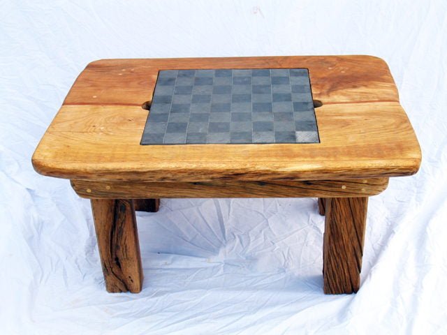 Solid oak chess table — handmade bespoke game table with slate board, Wales
