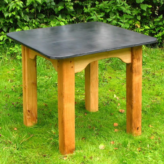 Square Welsh slate patio table — handmade with solid oak frame, 4-seater outdoor furniture, Wales