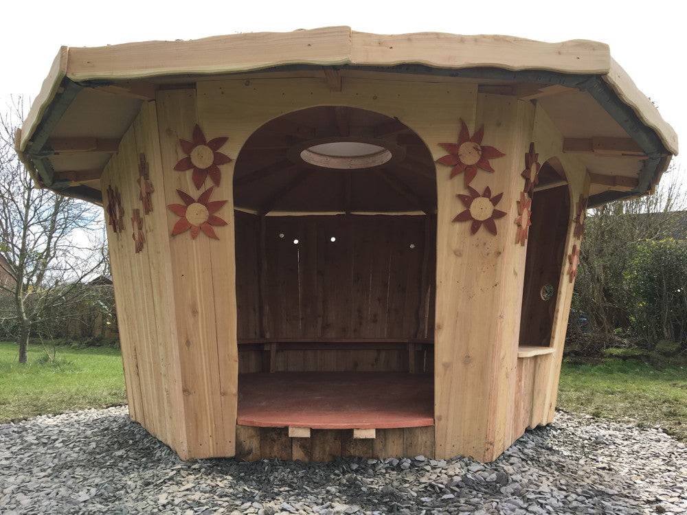 Handmade outdoor school shelter — bespoke timber frame storytelling structure, Wales
